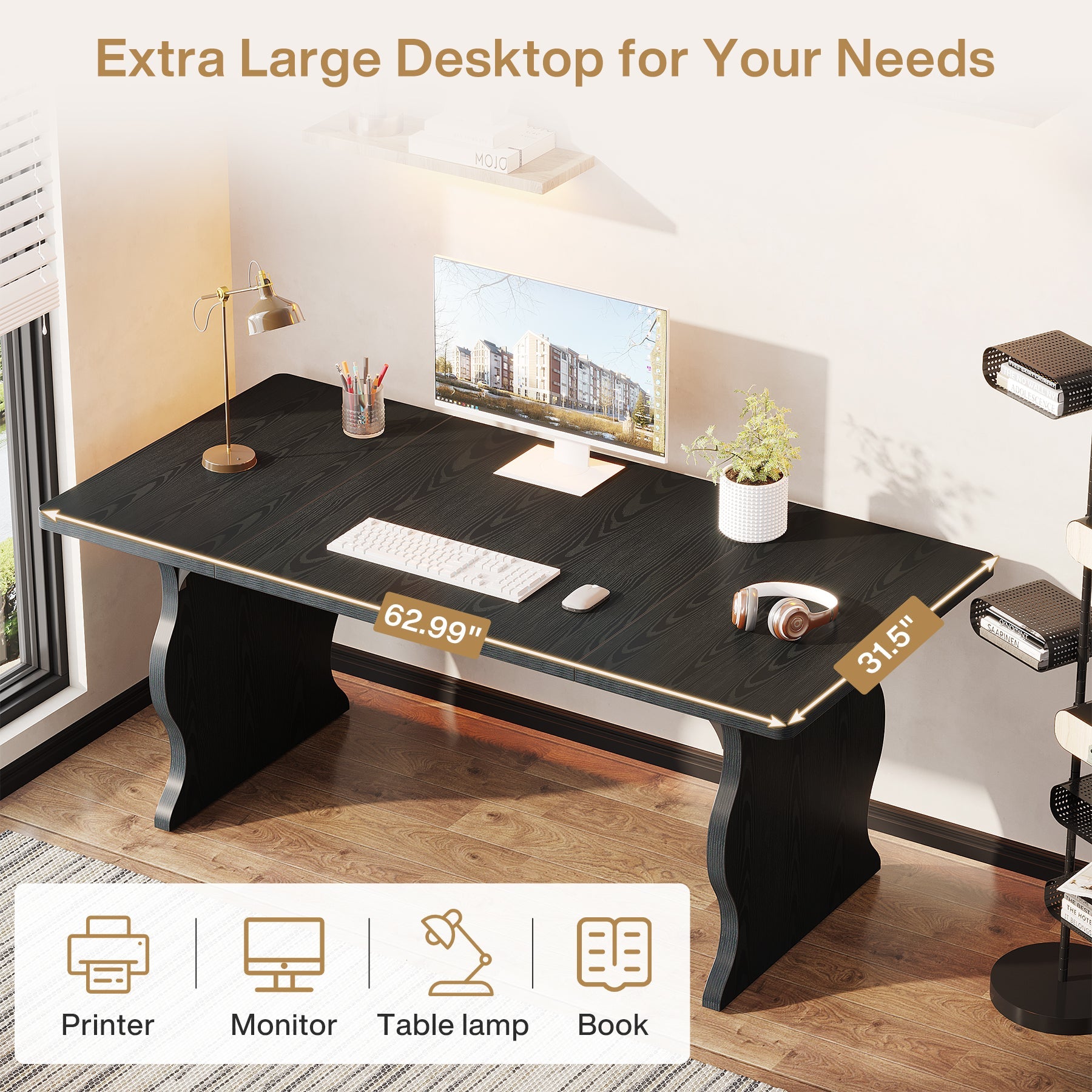 63-Inch Large Executive Desk, Sturdy Computer Desk Conference Table