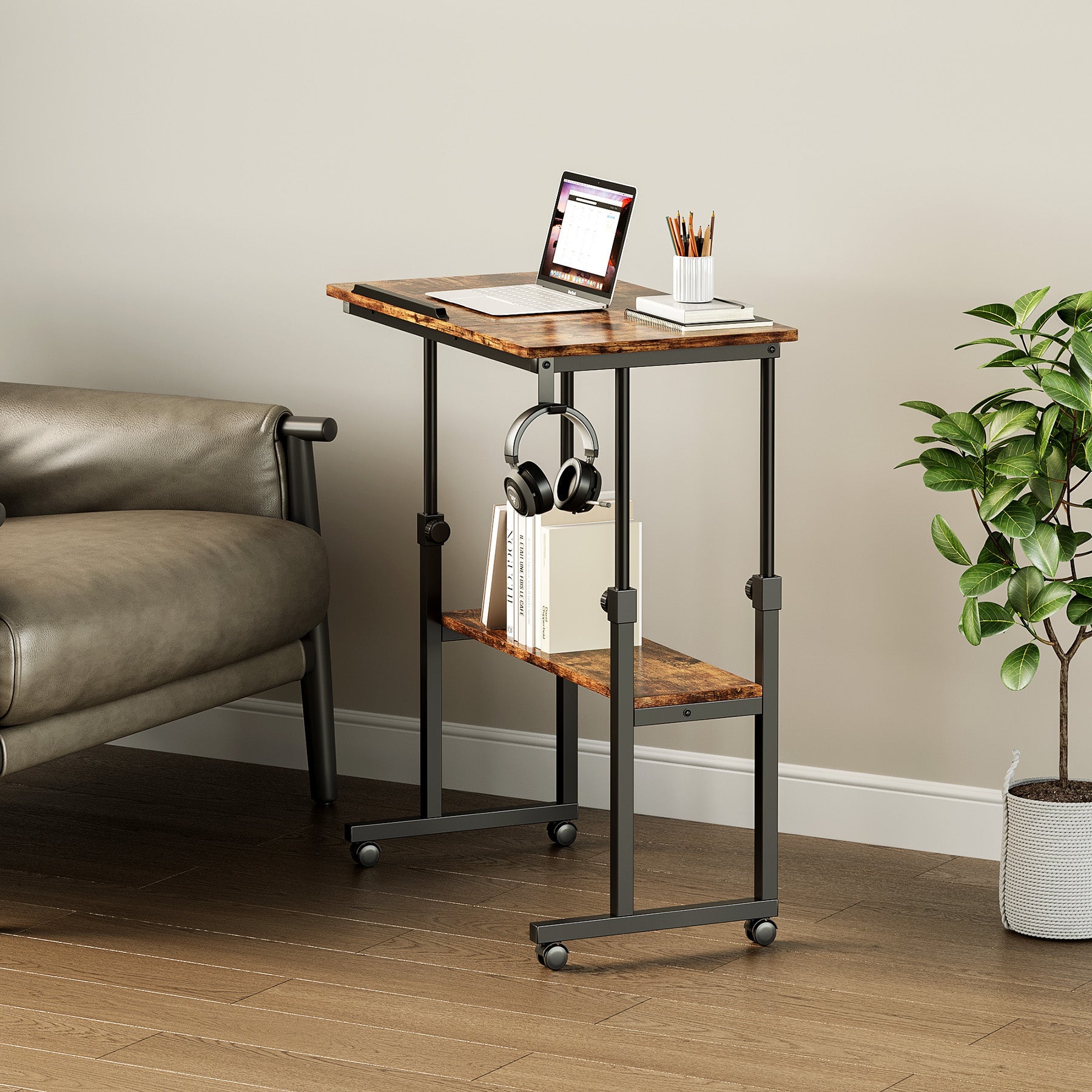 Height Adjustable Desk, Rolling Standing Computer Desk for Sofa Bed