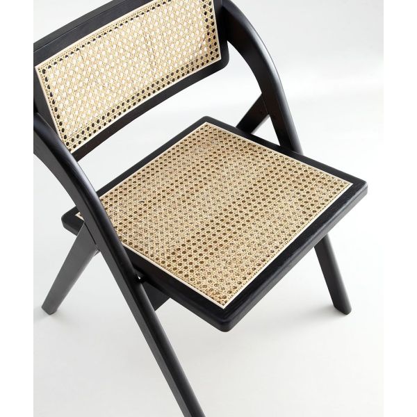 Lambinet Folding Dining Chair in Black and Natural Cane - Set of 2