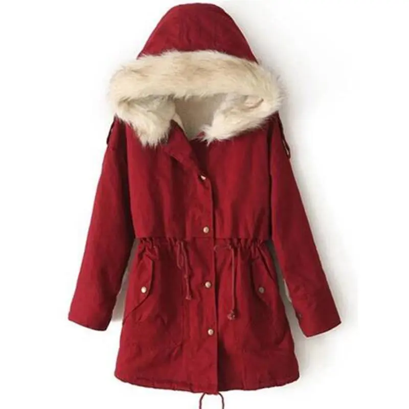 Faux Fur Hooded Pocket Warm Parka Coat