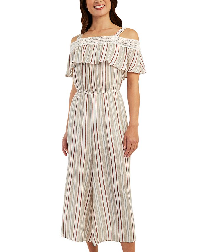 Juniors' Printed Ruffle-Neck Romper