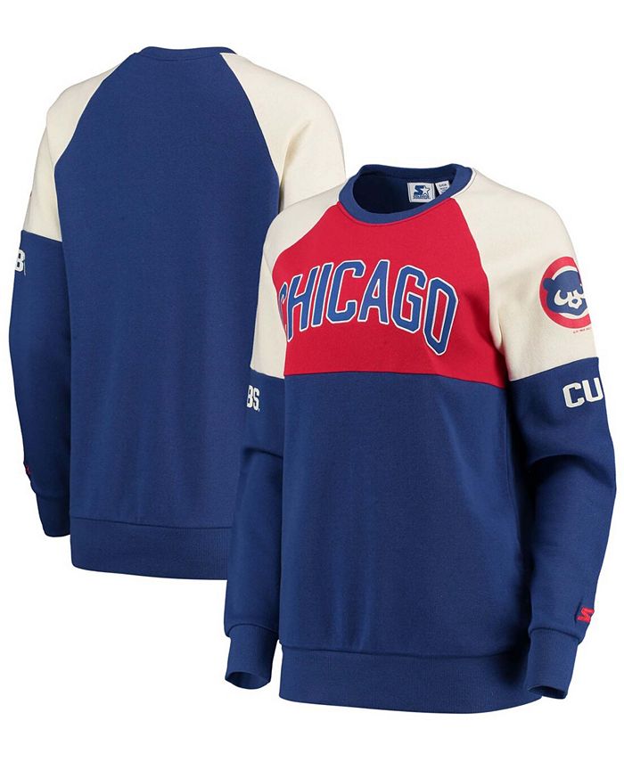 Women's Red-Royal Chicago Cubs Baseline Raglan Historic Logo Pullover Sweatshirt