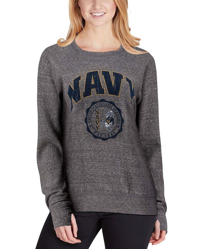 Women's Heathered Gray Navy Midshipmen Edith Vintage-Like Knobi Pullover Sweatshirt