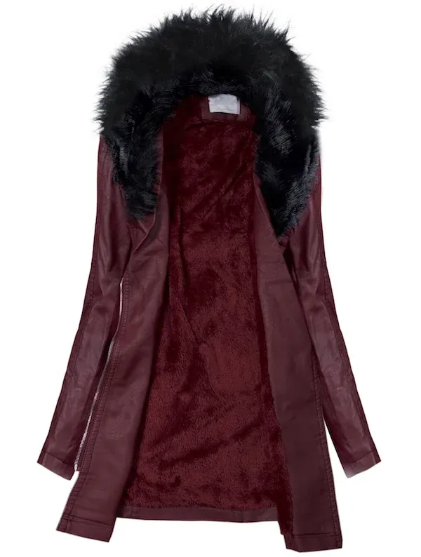 LEATHER JACKET WITH FAKE FUR DEJA red