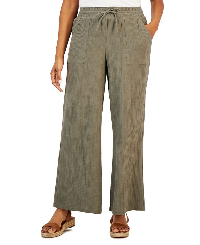 Women's Pull-On Crinkled Wide-Leg Pants， Created for Macy's