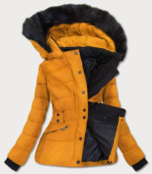 Ladies Short Winter Hooded Jacket Yellow