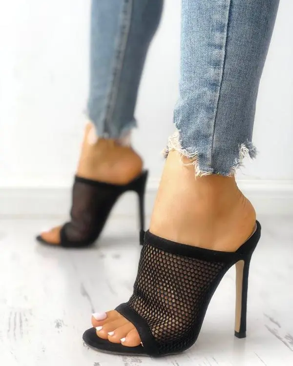 Fishnet Peep Toe Thin Heeled Sandals