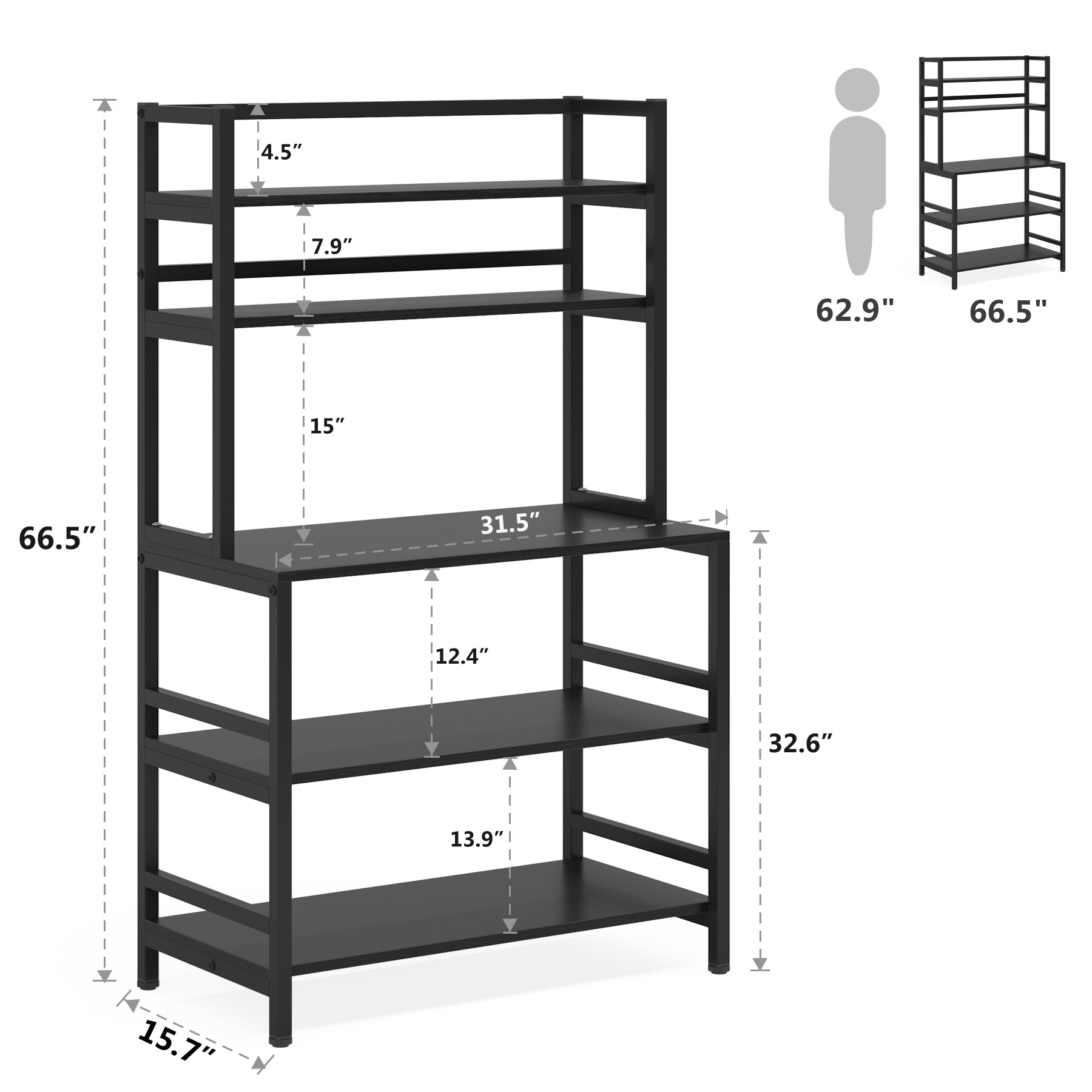 Freestanding Kitchen Baker's Rack, 5-Tier Microwave Oven Stand with Hutch