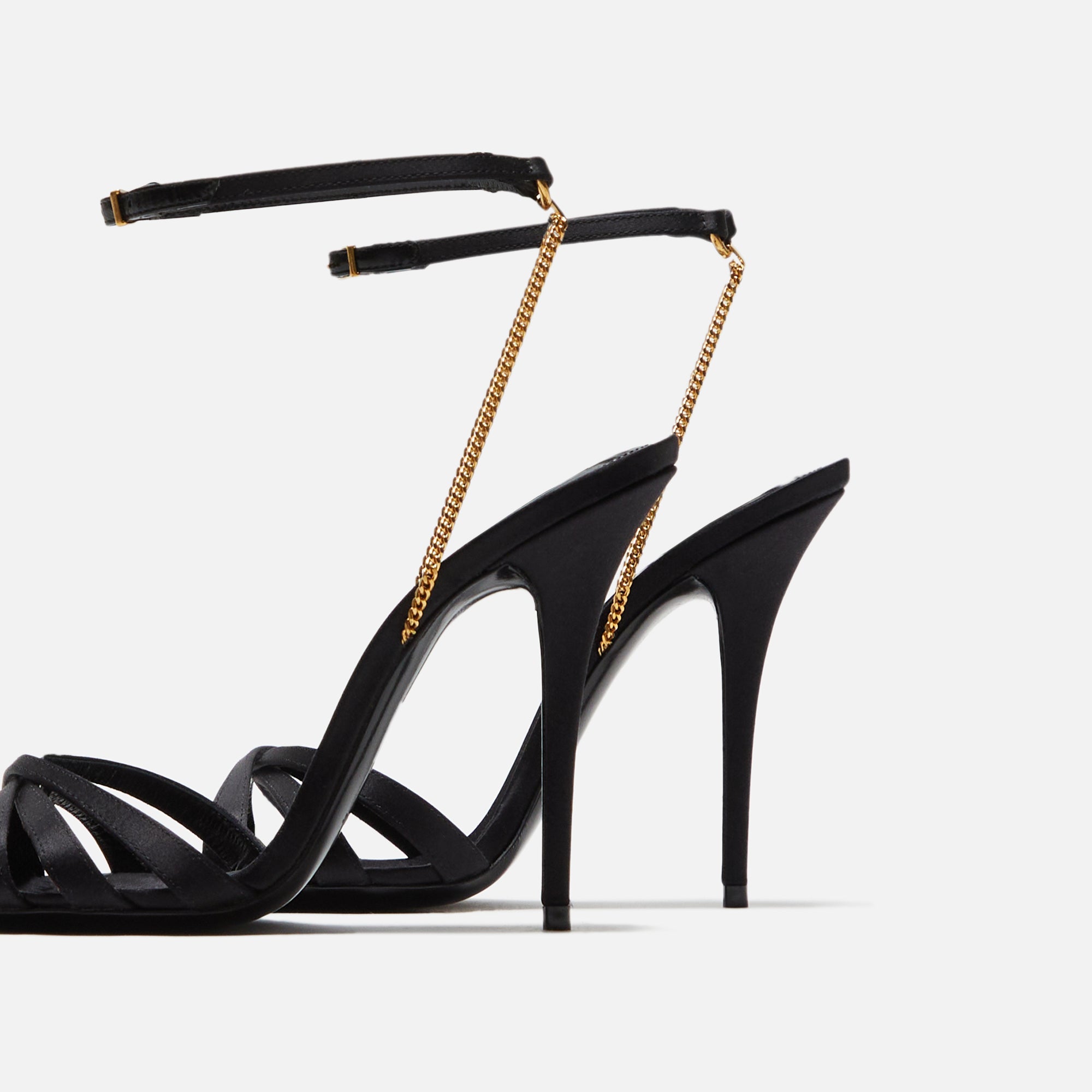 Saint Laurent Melody Sandal Chain Crepe Satin - Black