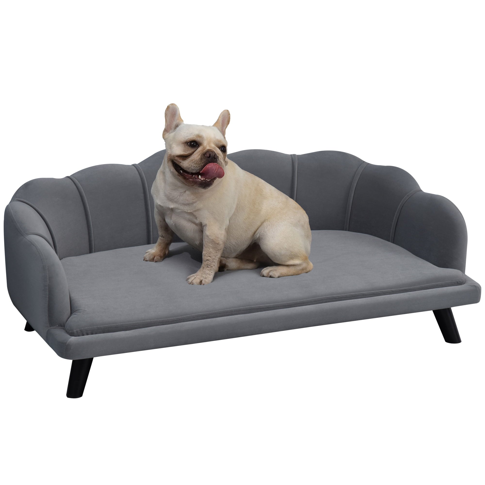 PawHut Velvet Large Dog Couch with Foam Cushioning， Soft and Cute Dog Bed with Pearl Design， Dog Sofa for Big and Medium Dogs， Charcoal Grey