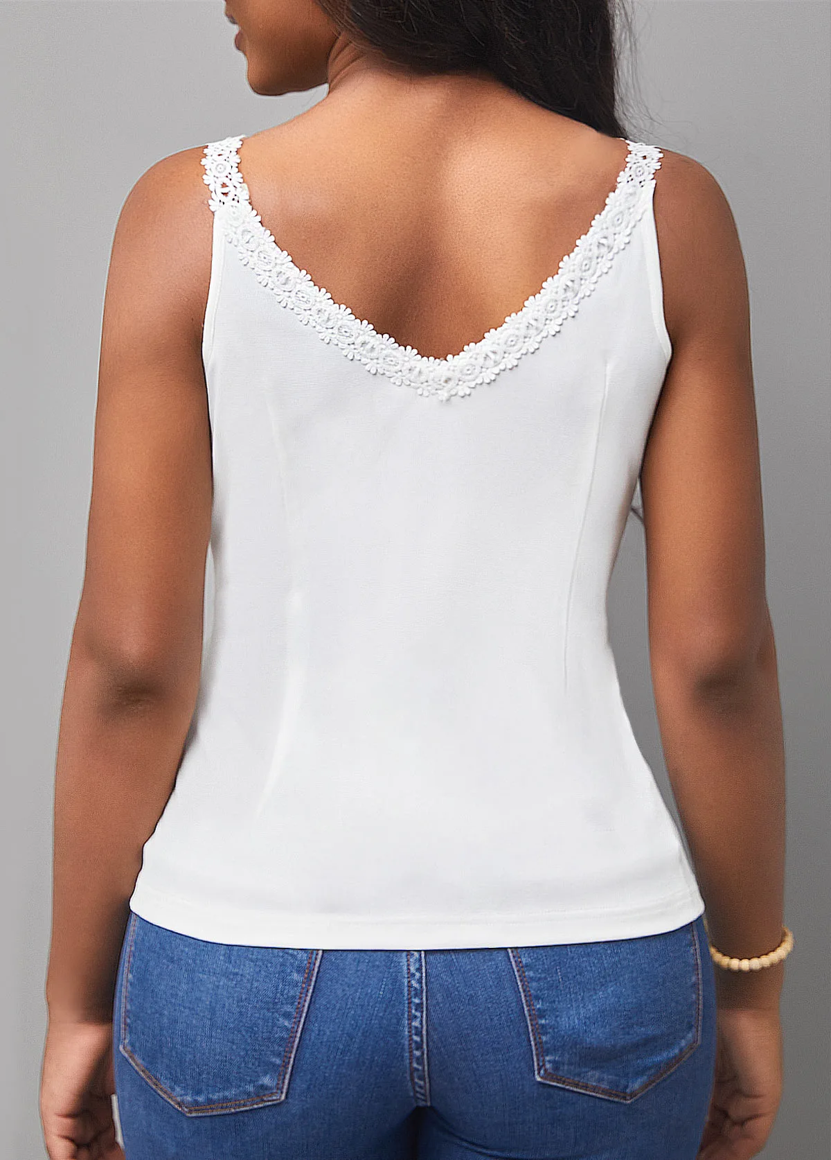 Pre-Order! Fold White Lace Stitching Tank Top