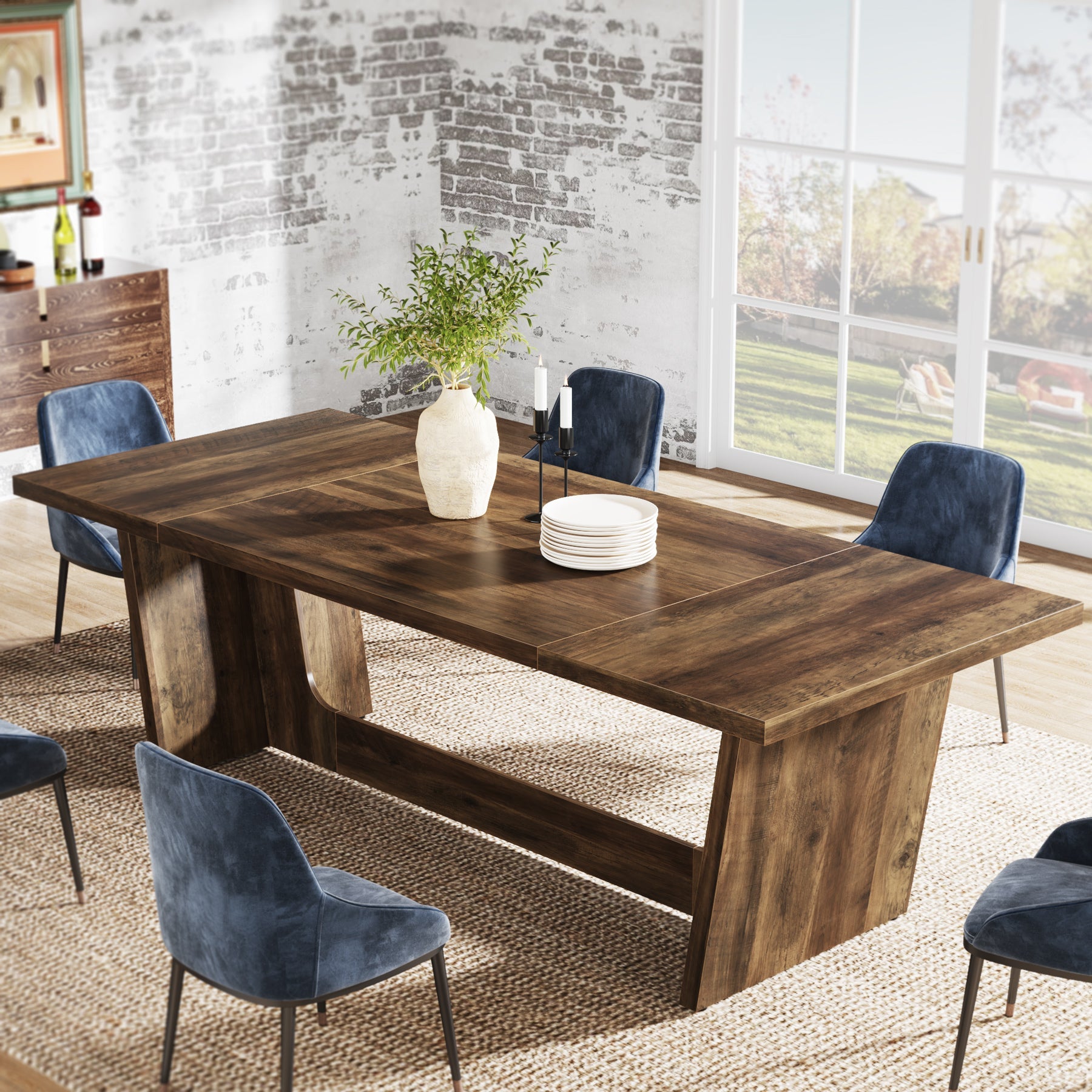 70.8-Inch Dining Table, Wood Farmhouse Kitchen Table for 4-6