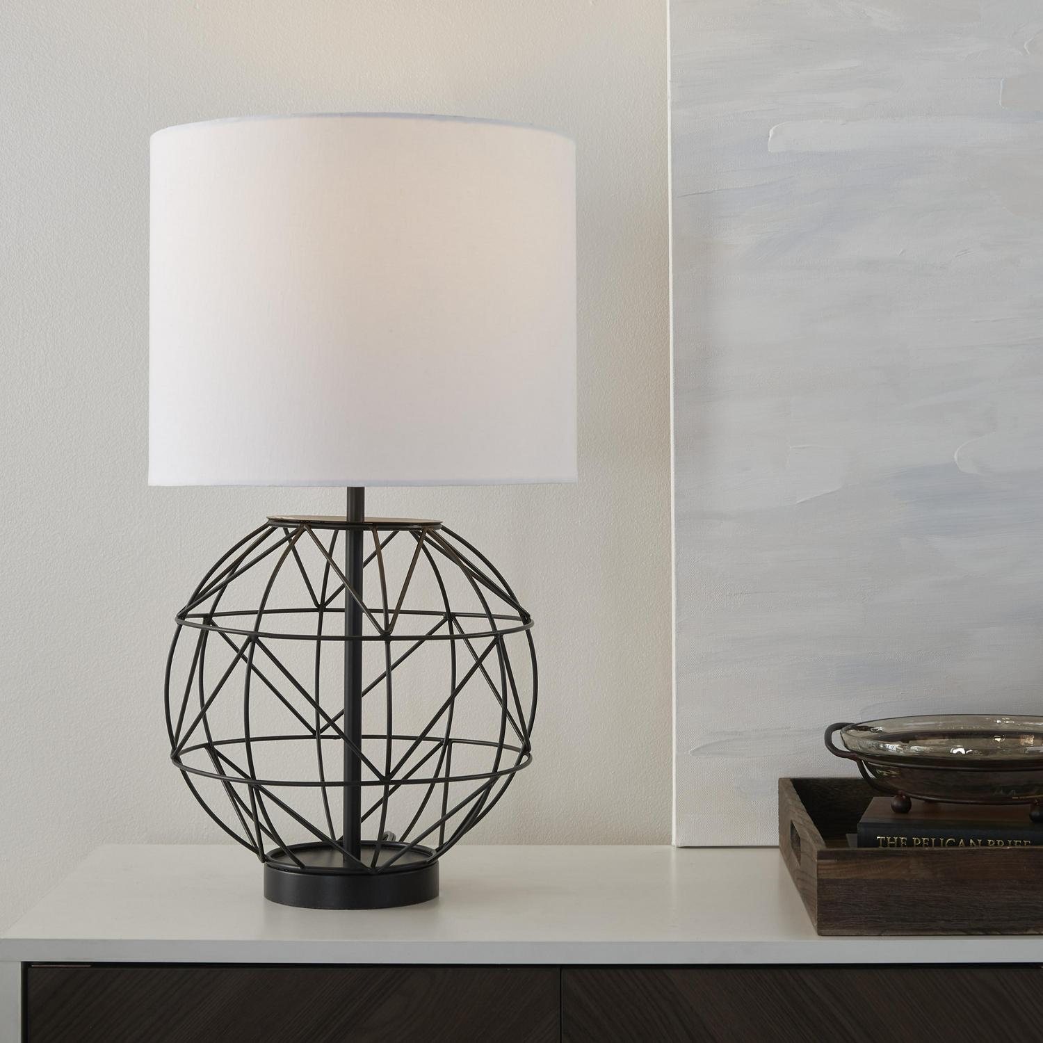 Nourison 22 Metal Globe Table Lamp， Modern， Industrial， Transitional for Bedroom， Living Room， Dining Room， Black