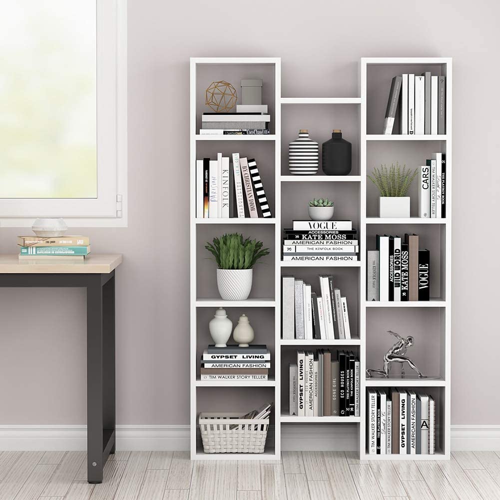 Modern Bookcase, 5-Shelf Storage Organizer with 14-Cube Display Bookshelf