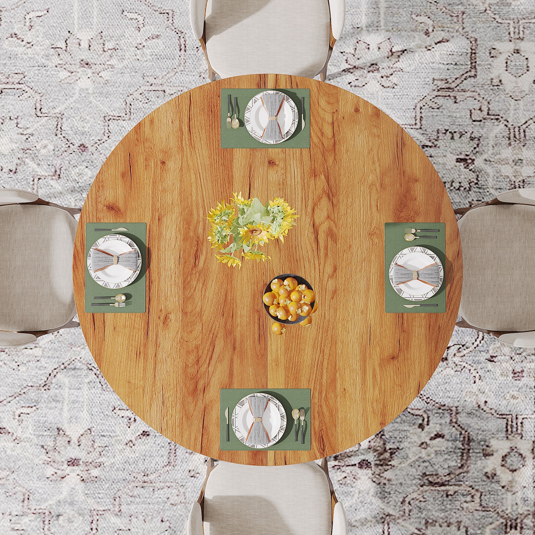 Wood Dining Table, 47.24 Inches Round Kitchen Table for 4-6