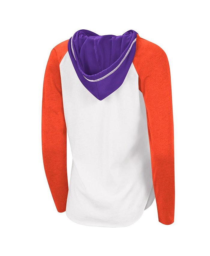 Women's White and Orange Clemson Tigers From the Sideline Raglan Hoodie Long Sleeve T-shirt
