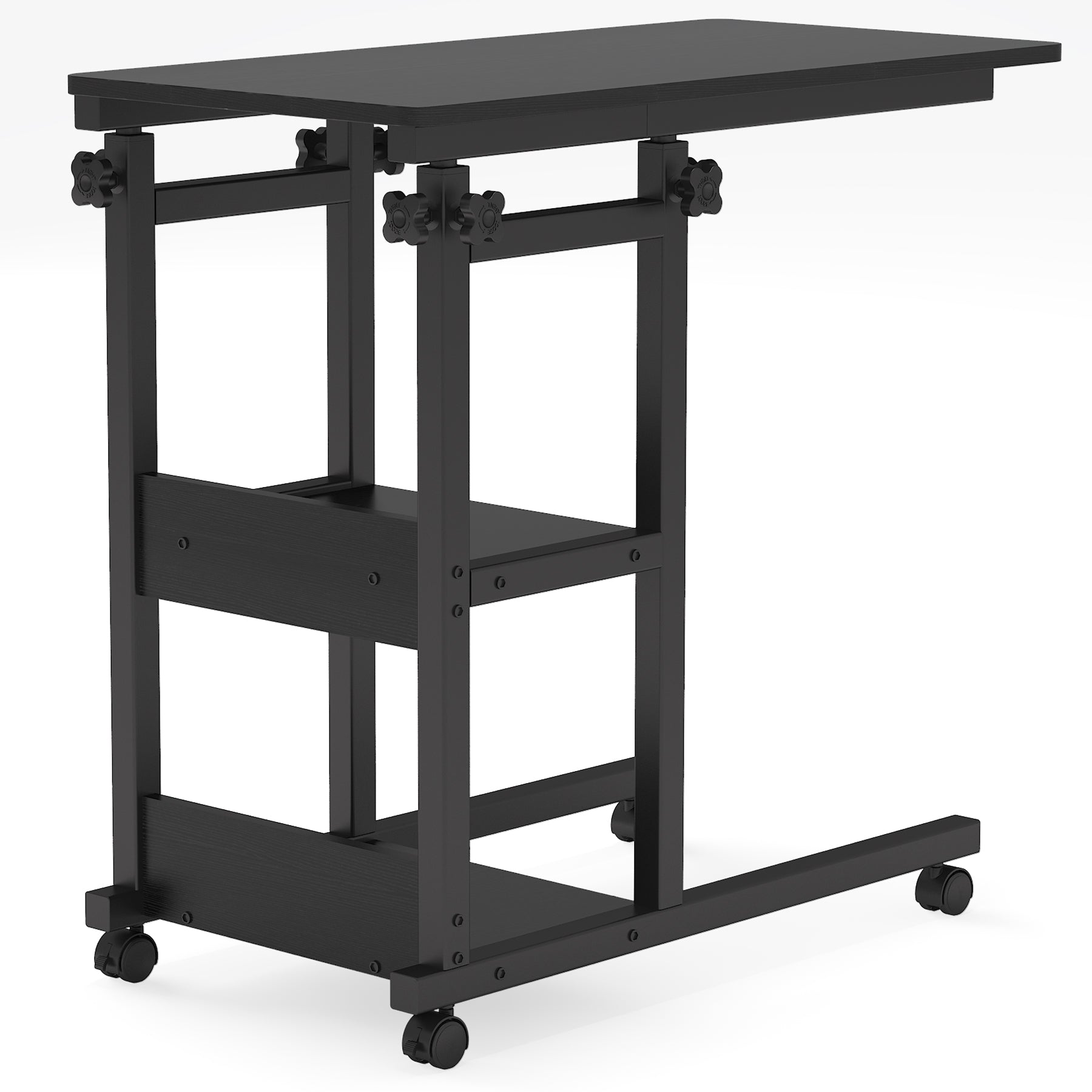 Mobile C Table, Height Adjustable Side Table with Storage Shelves