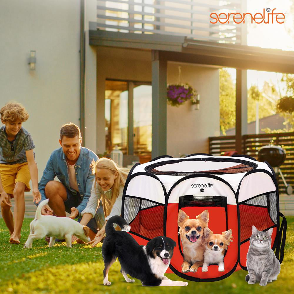 SereneLife 8-Panel Cat Dog Mesh Exercise Playpen Large Portable Foldable Pet Tent