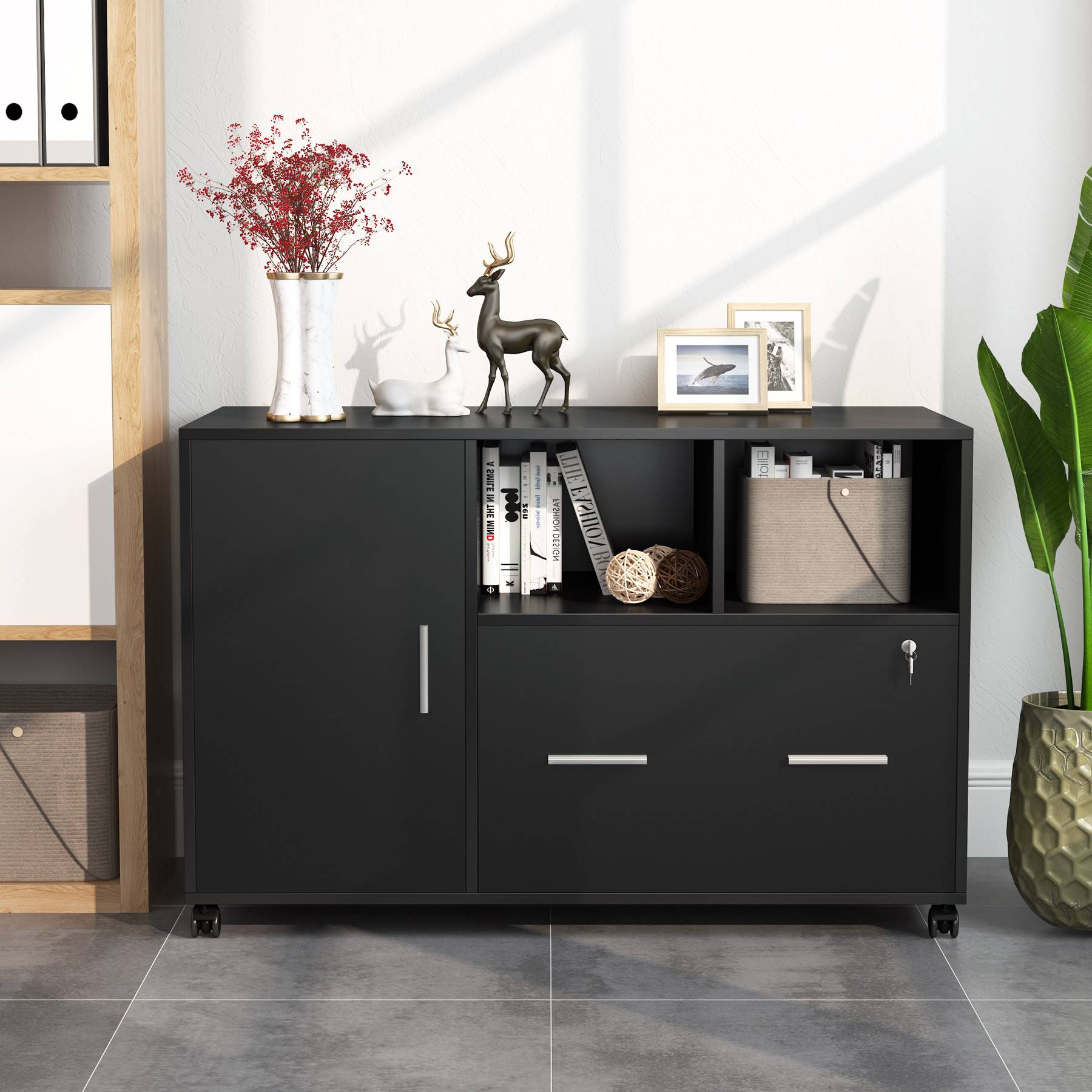 Mobile File Cabinet, Modern Filing Cabinet with Lock and Drawer