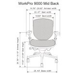 WorkPro Quantum 9000 Series Ergonomic Mesh/Mesh Mid-Back Chair， Black/Black， BIFMA Certified