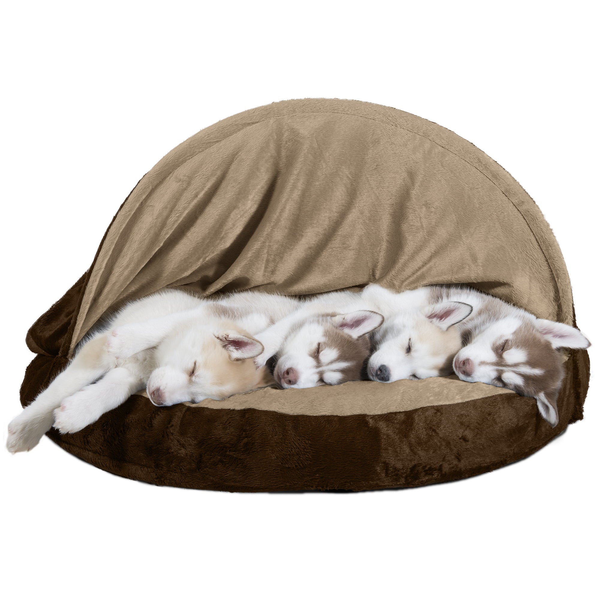 FurHaven Pet Dog Bed | Orthopedic Microvelvet Snuggery Burrow Pet Bed for Dogs and Cats， Espresso， 35-inch
