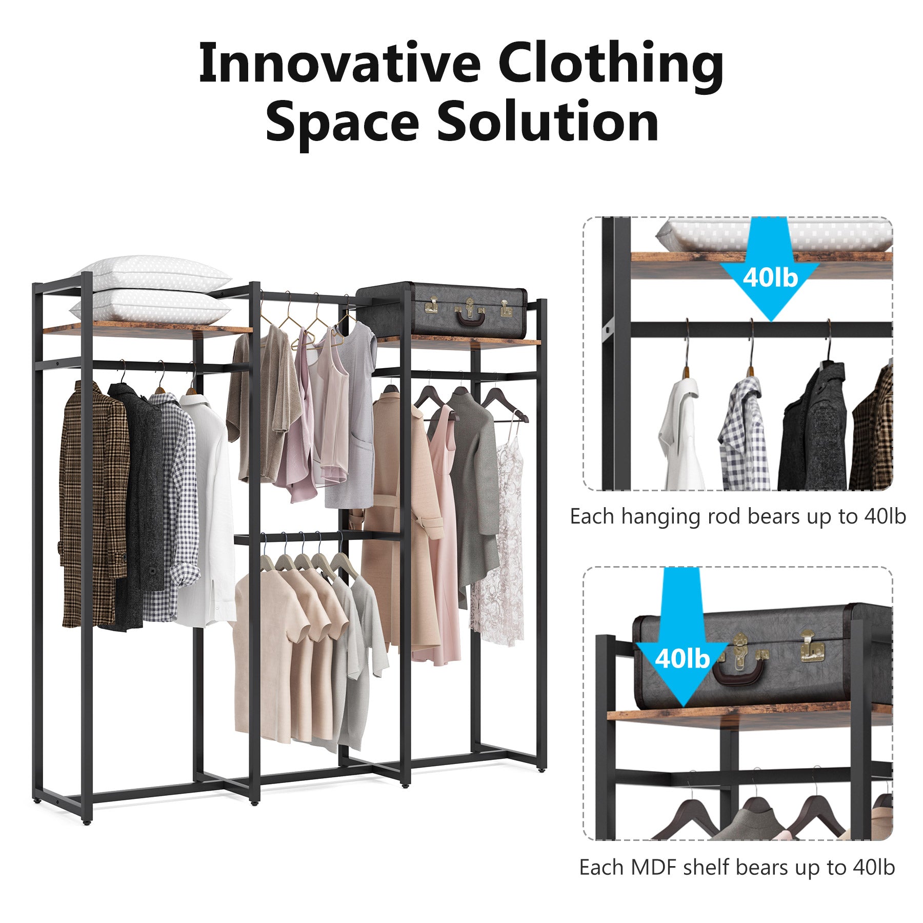 Freestanding Closet Organizer, Large Garment Clothes Rack