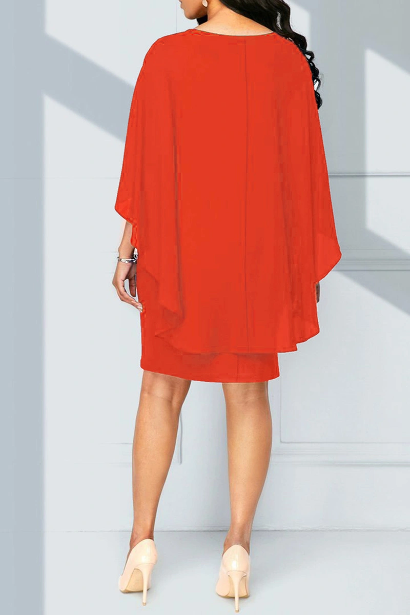 Plus Size Cape Sleeve Elegant Solid Midi Dress