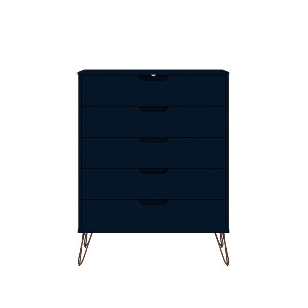 Rockefeller 5-Drawer Tall Dresser and 6-Drawer Wide Dresser in Tatiana Midnight Blue