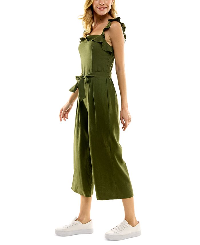 Juniors' Ruffle-Strap Belted Jumpsuit