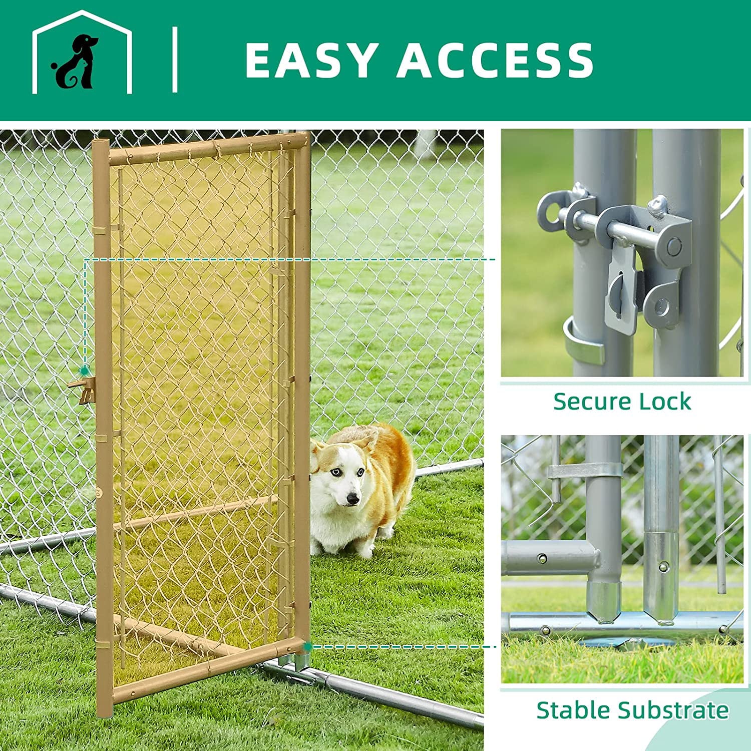 VIVIJASON Outdoor Large Dog Kennel Heavy Duty Fence Dog Cage with Galvanized Chain Link， Outside Pen Playpen Dog Run House with UV and Waterproof Cover and Secure Lock for Backyard