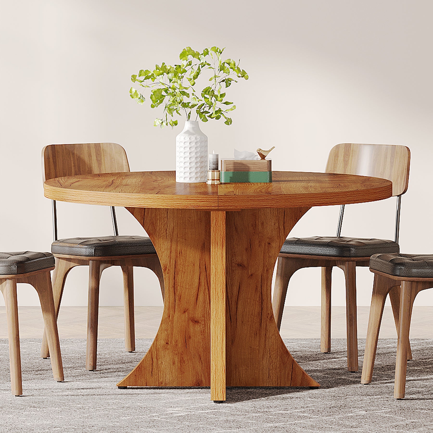 Wood Dining Table, 47.24 Inches Round Kitchen Table for 4-6