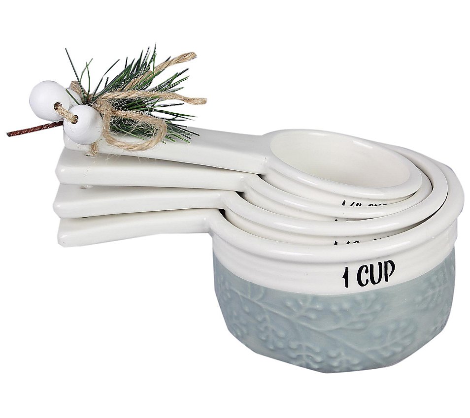 Young's Inc. 4-Piece Ceramic White Winter Measuring Cups Set