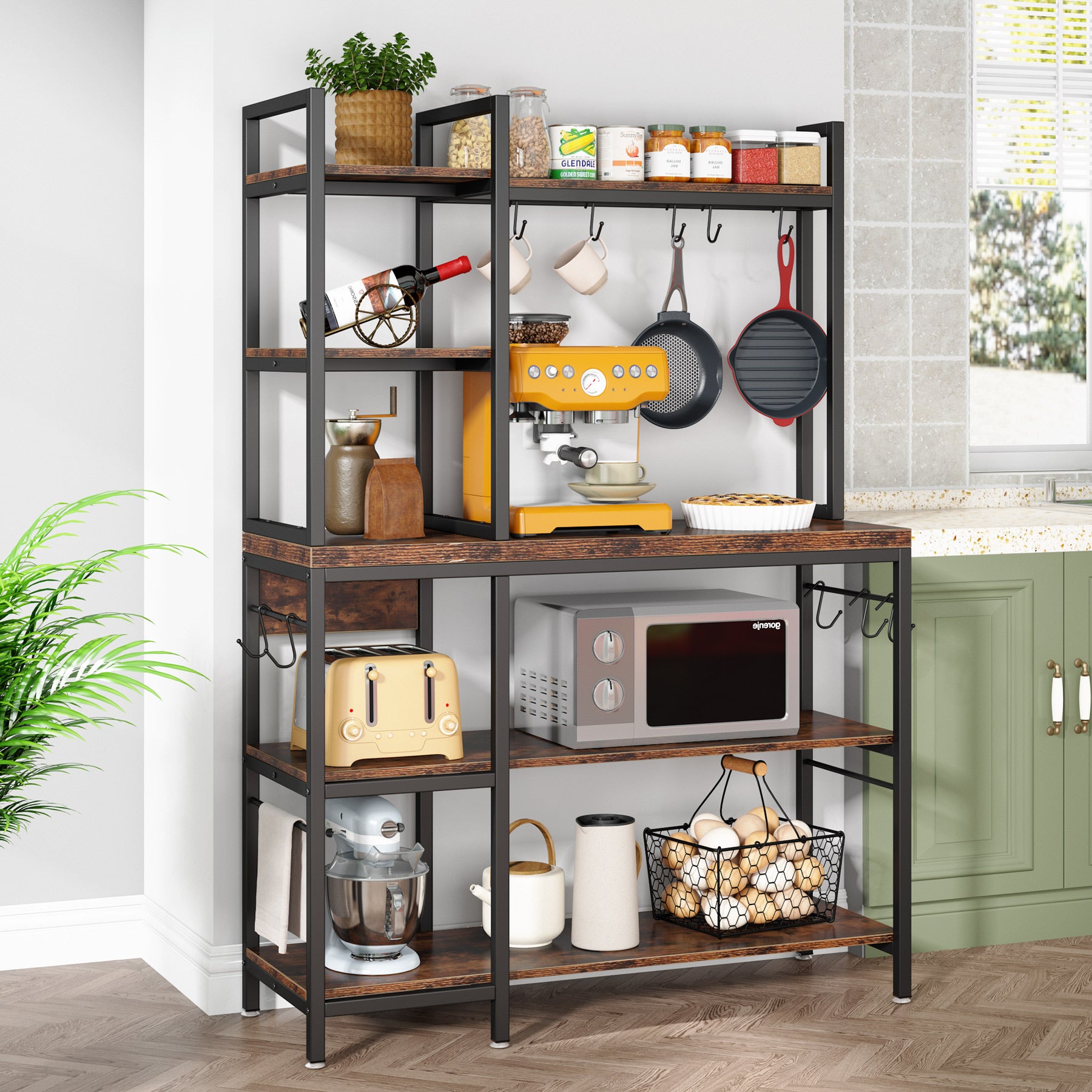 Kitchen Baker's Rack, 5-Tier Utility Storage Shelf with Hutch