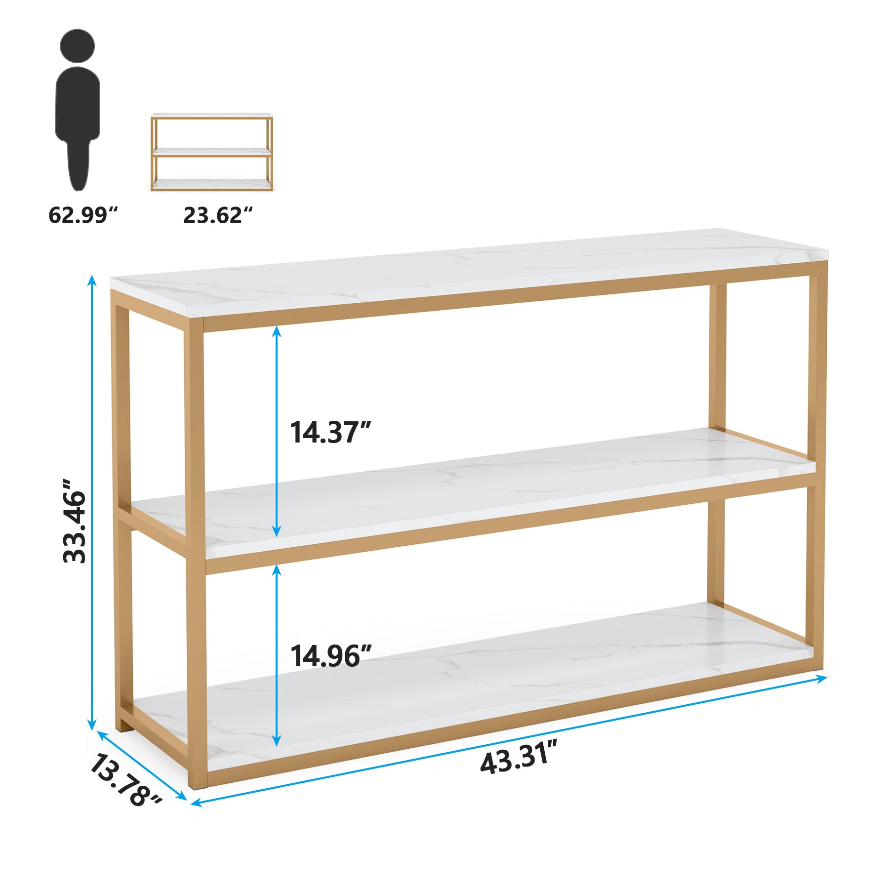 3-Tier Console Table, Modern Sofa Entryway Table with Faux Marble Top