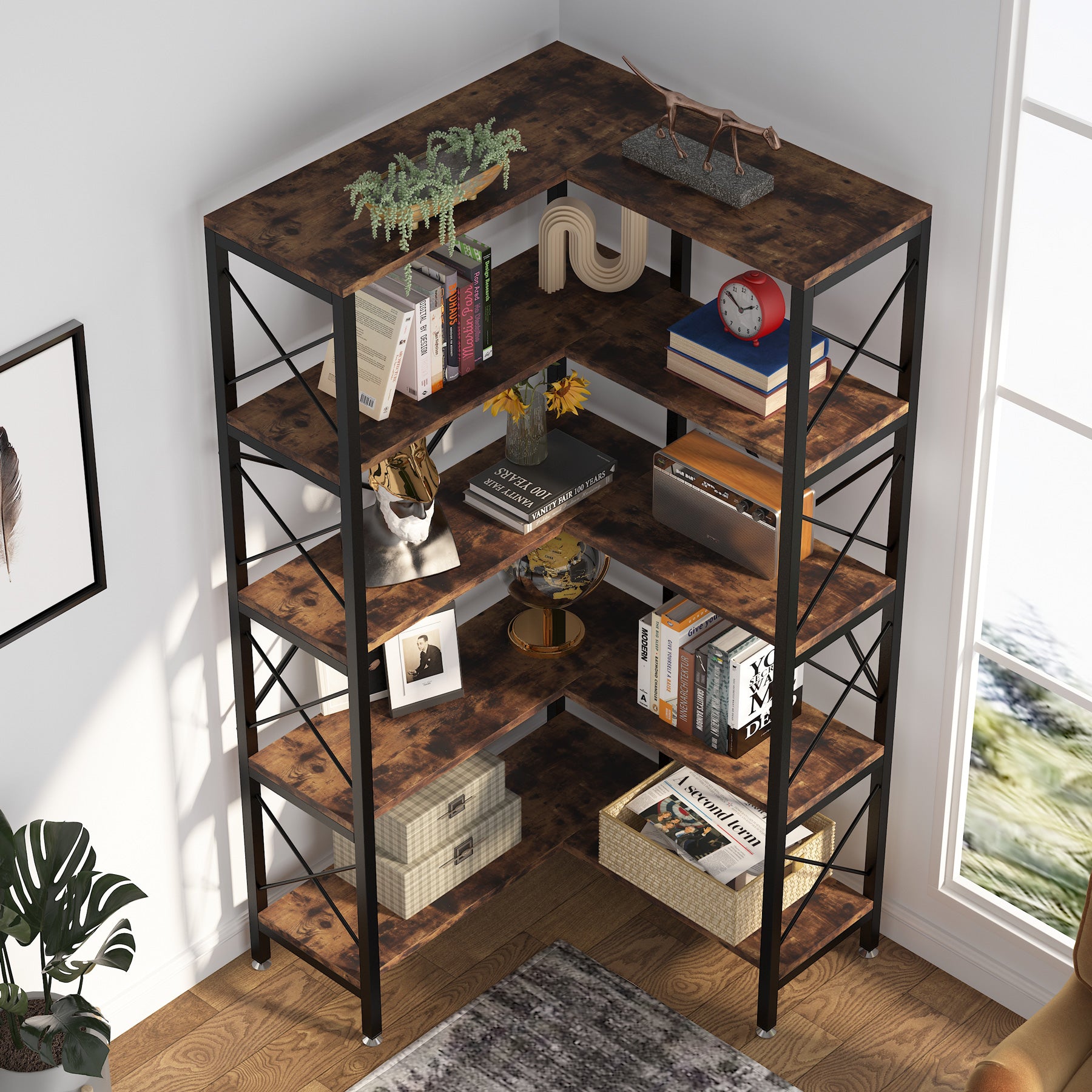 5-Shelf Corner Bookshelf, 65.7