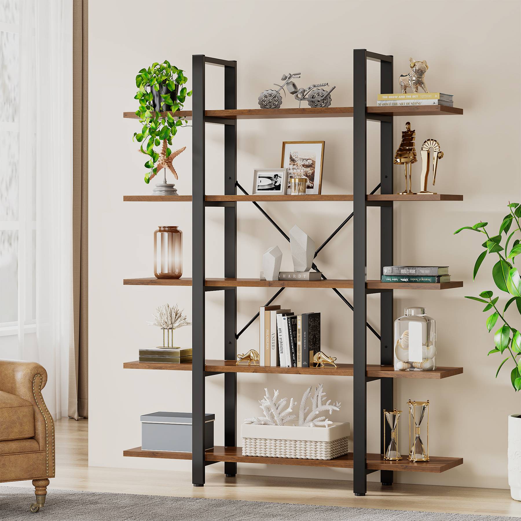 5-Tier Bookshelf, Open Etagere Bookcase Storage Display Rack