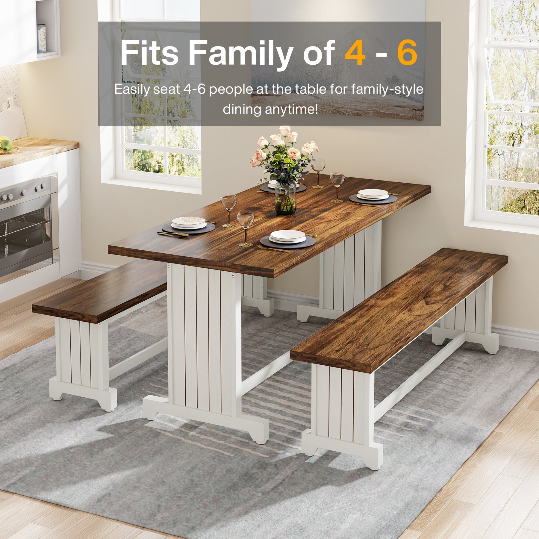 Farmhouse Dining Table Set, 47