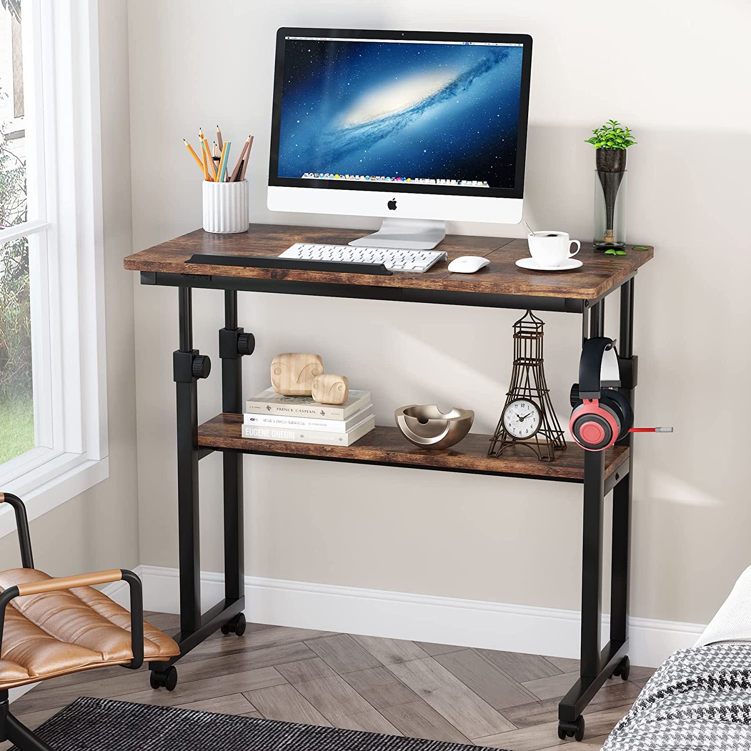 Height Adjustable Desk, Rolling Standing Computer Desk for Sofa Bed