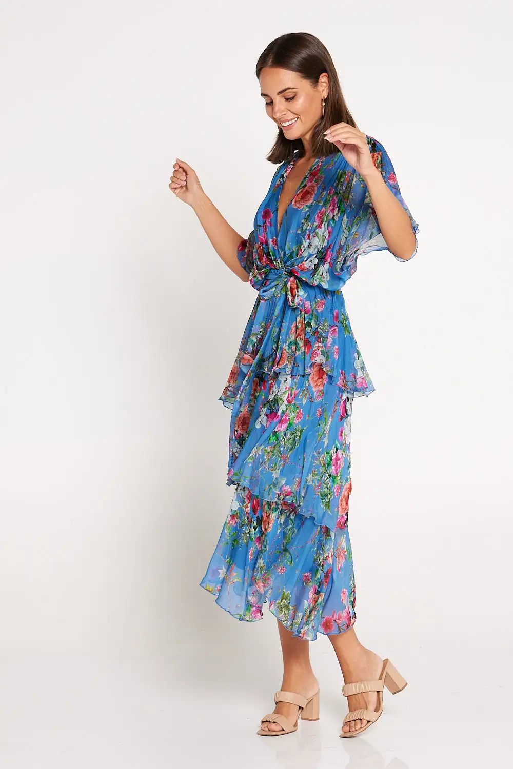 Loira Silk Dress - Jeans Blue Floral