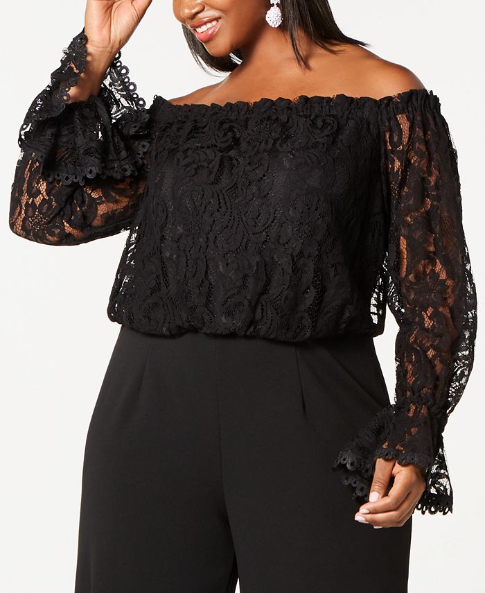 Plus Size Off-The-Shoulder Lace Jumpsuit