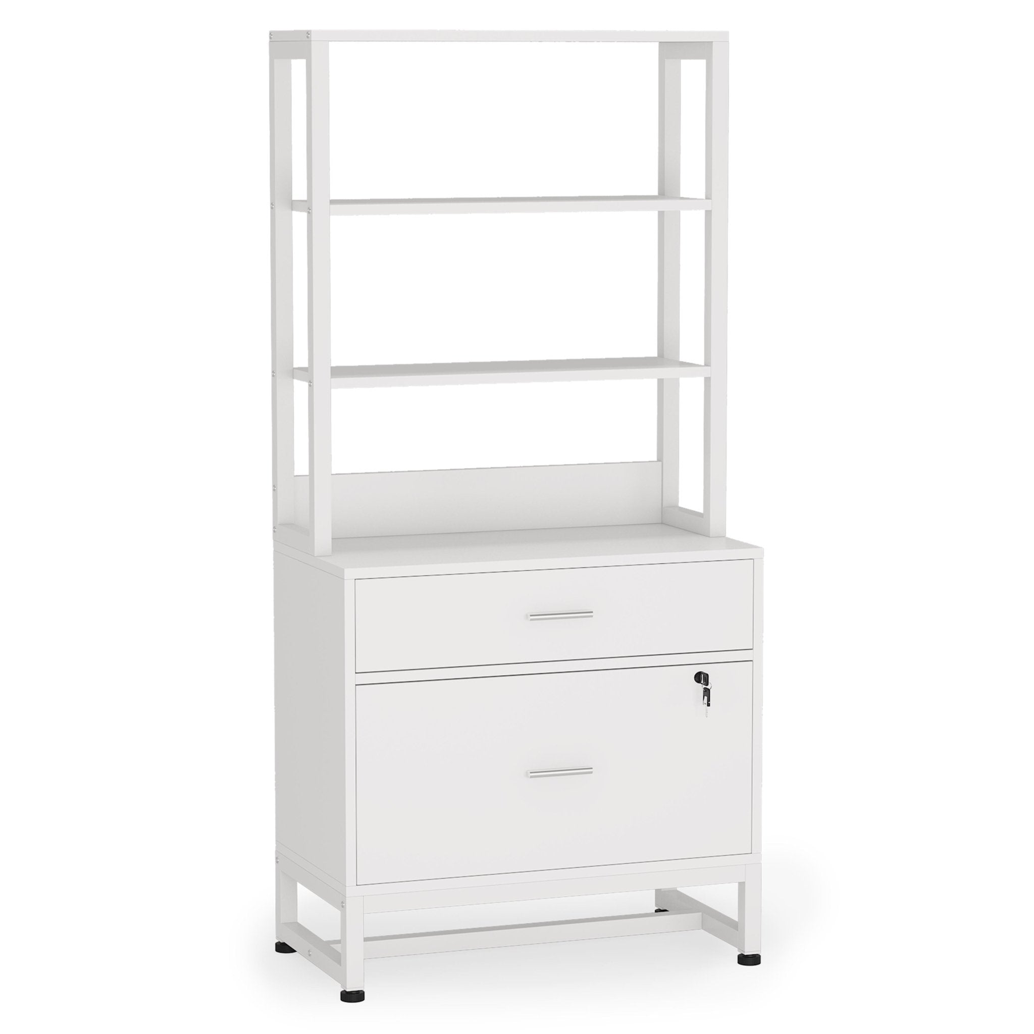 2-Drawer File Cabinet, Vertical Filing Cabinet with Lock & Bookshelf