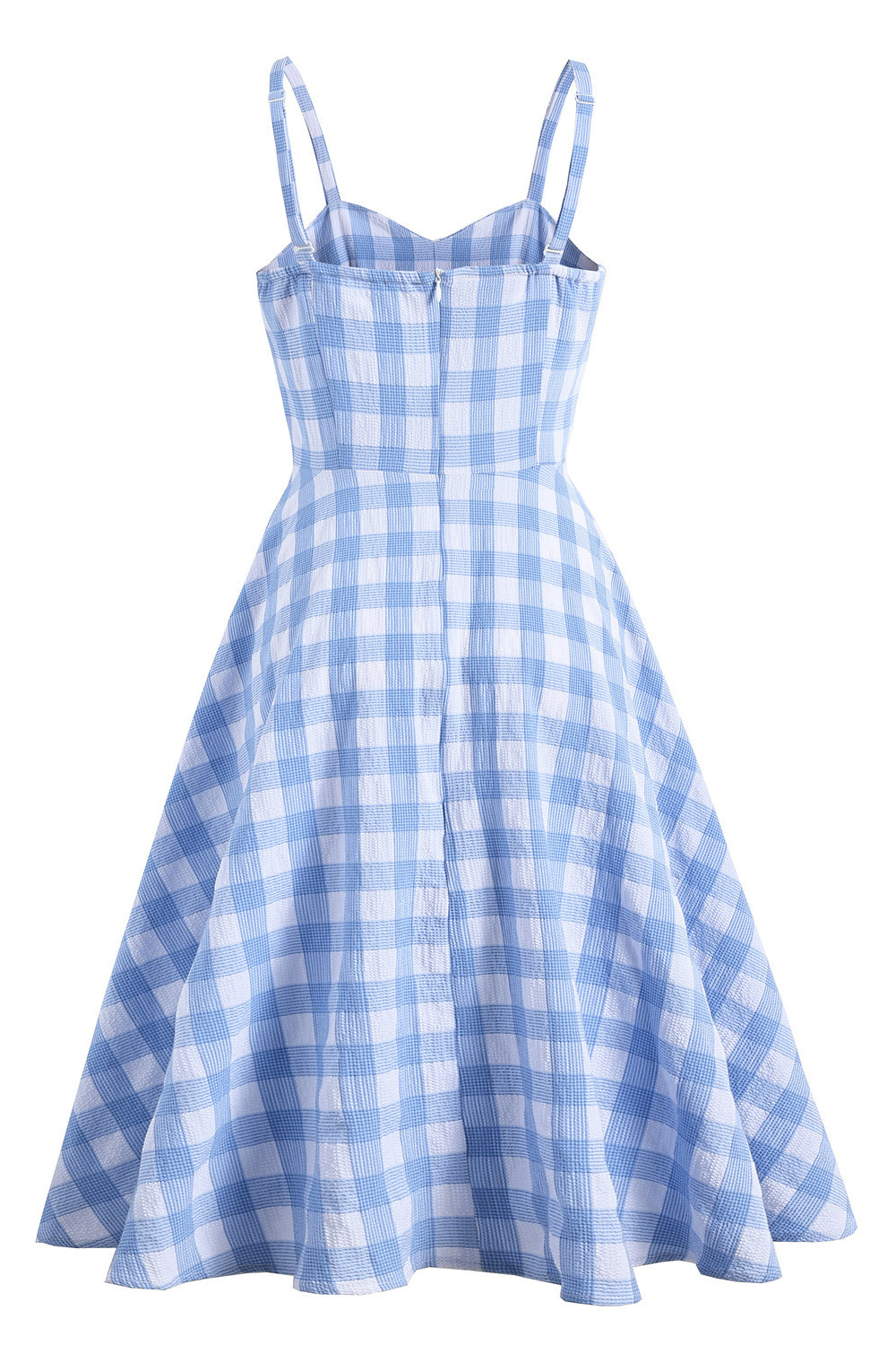 Blue Plaid Sleeveless 1950s Swing Dress