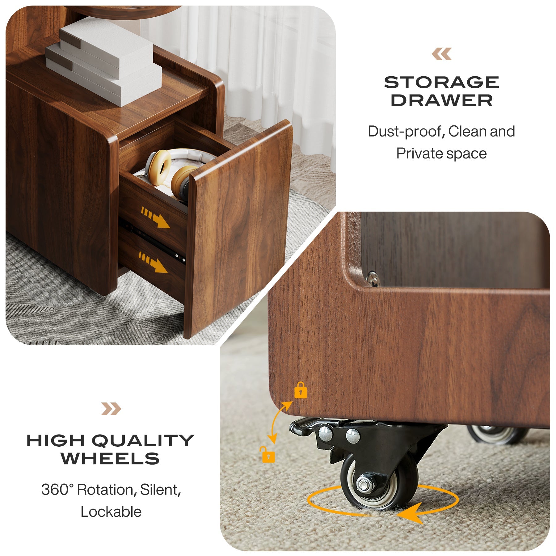 Mobile End Table with Storage Drawer, Narrow Side Table with Wheels