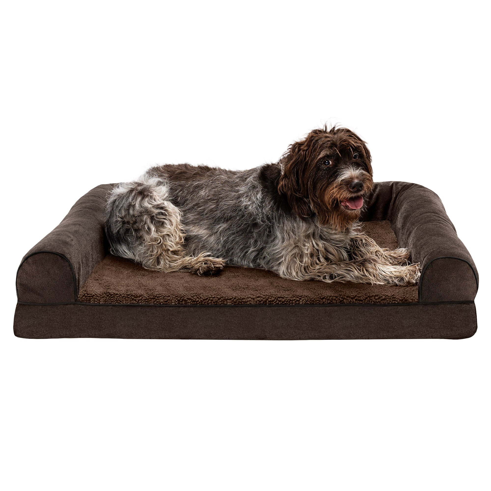 FurHaven Pet Products | Faux Fleece and Chenille Soft Woven Orthopedic Sofa Dog Bed - Coffee， Jumbo