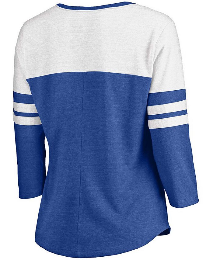 Women's Heathered Royal, White Texas Rangers Official Wordmark 3/4 Sleeve V-Neck T-shirt