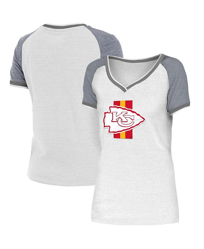 Women's White, Gray Kansas City Chiefs Training Camp Raglan V-Neck T-shirt