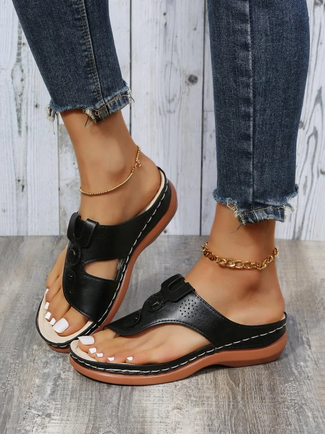 Cutout Casual Thong Wedge Slippers