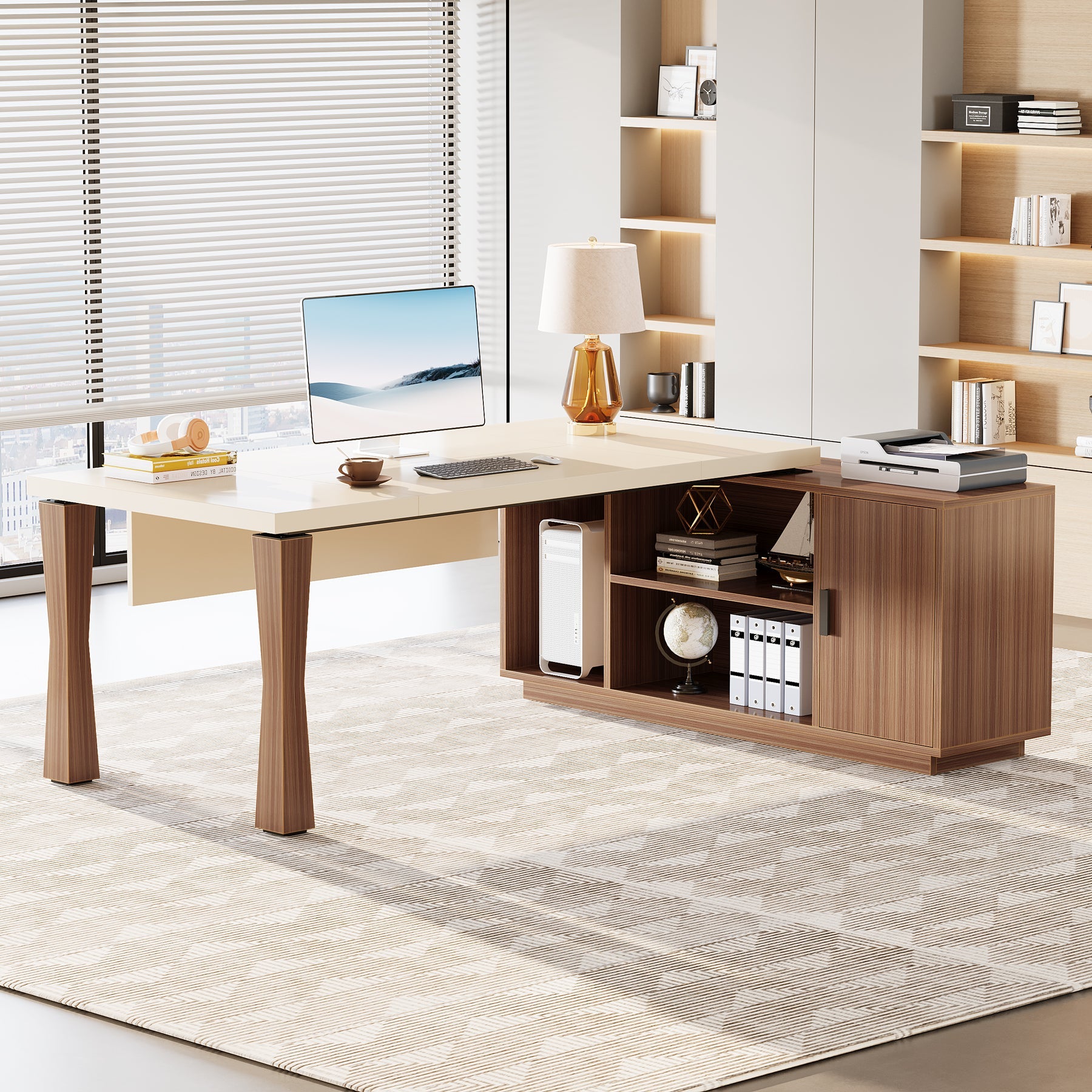 Large L-Shaped Desk, 71-Inch Executive Desk Computer Table with Cabinet