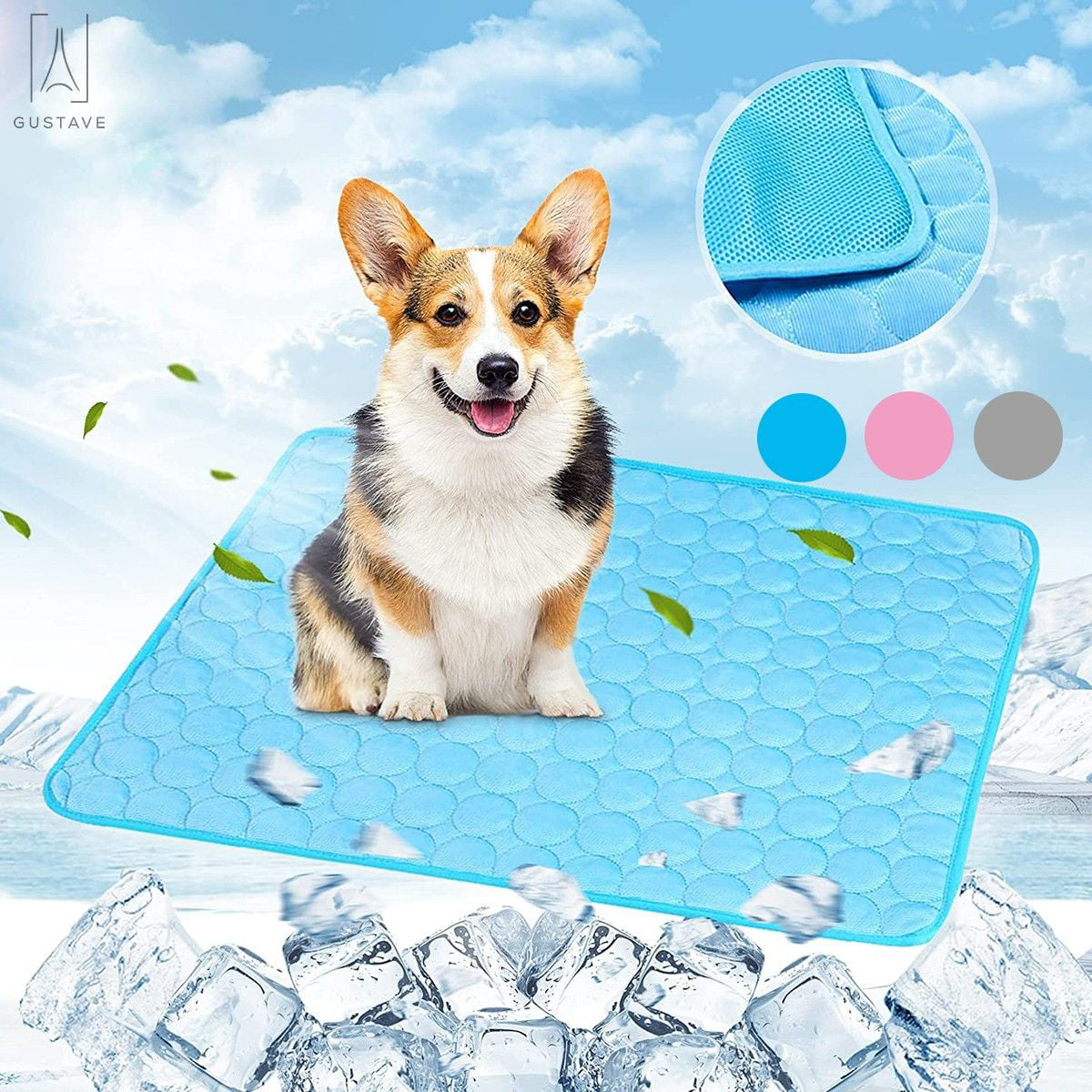 Gustave Summer Pet Self Cooling Mat for Dogs Cats Heat Relief Pad Breathable Ice Silk Surface Cooling Pet Bed Washable Comfort Blanket Sleep Mat 