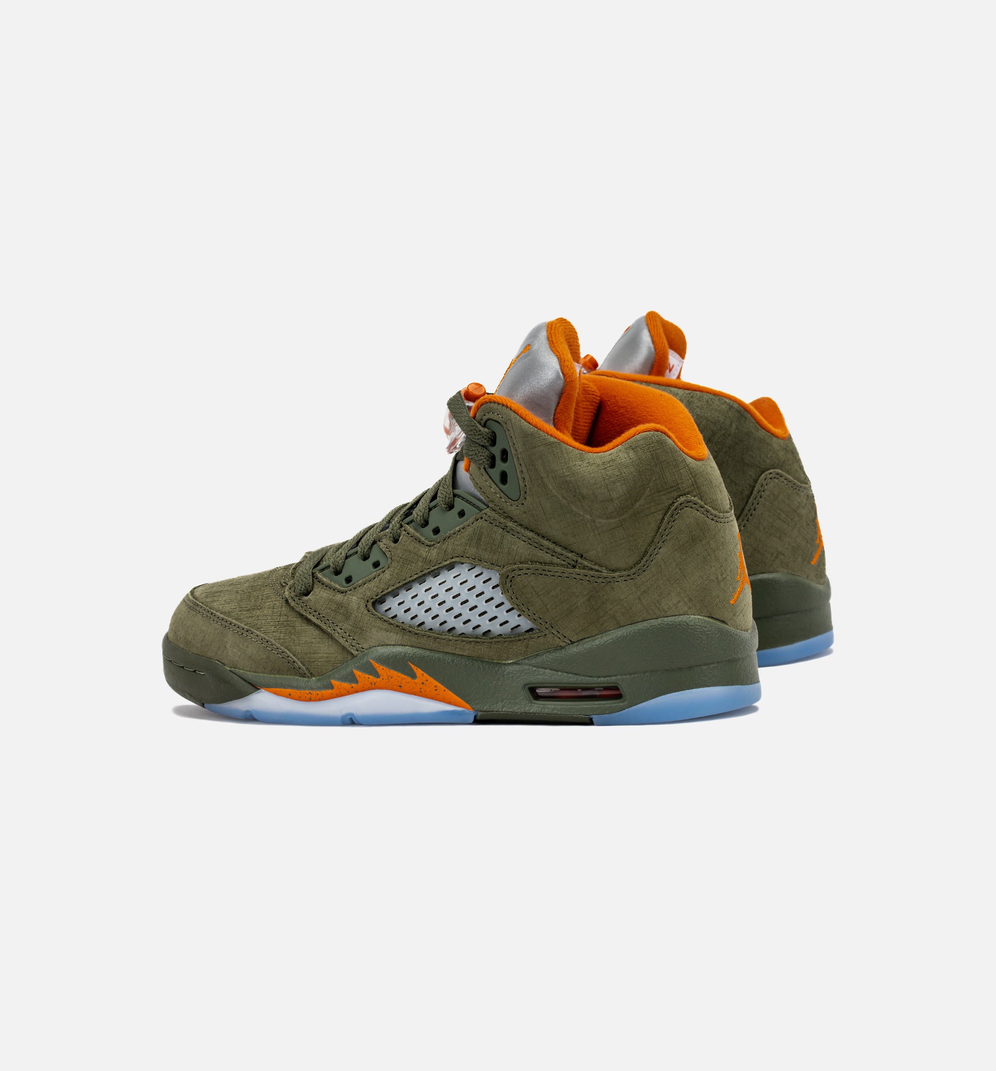 Air Jordan 5 Retro Grade School Lifestyle Shoe - Army Olive/Solar Orange